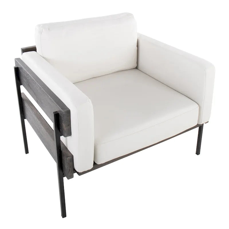 Fauteuil de style ferme, structure en bois et métal, fauteuil rembourré