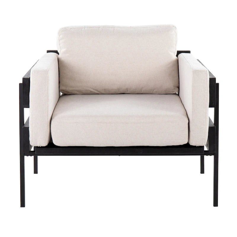 Fauteuil de style ferme, structure en bois et métal, fauteuil rembourré