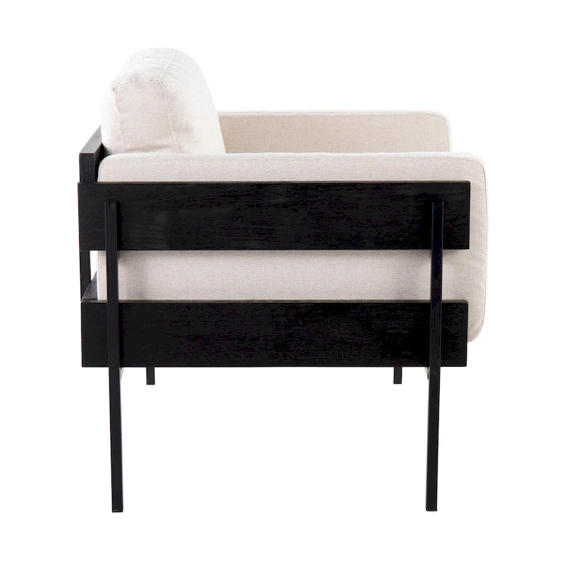 Fauteuil de style ferme, structure en bois et métal, fauteuil rembourré