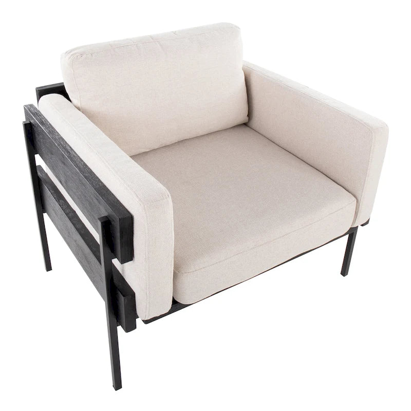 Fauteuil de style ferme, structure en bois et métal, fauteuil rembourré