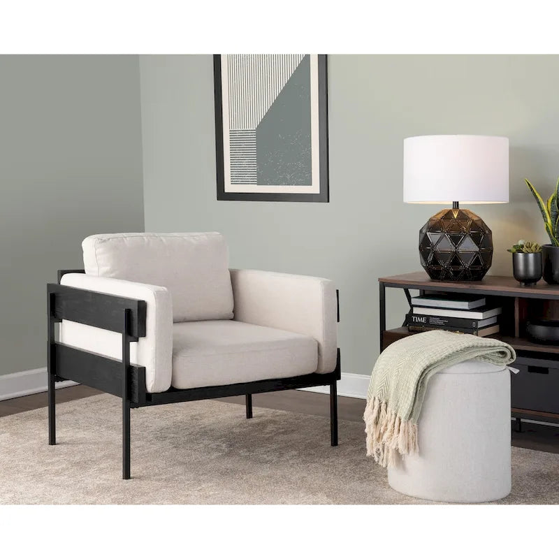 Fauteuil de style ferme, structure en bois et métal, fauteuil rembourré