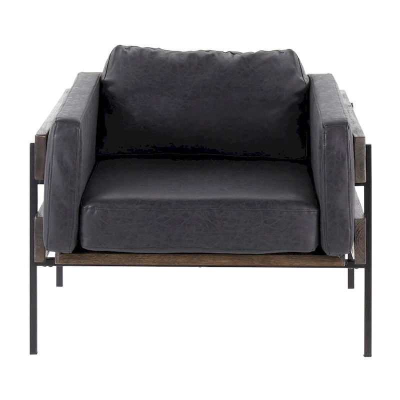 Fauteuil de style ferme, structure en bois et métal, fauteuil rembourré