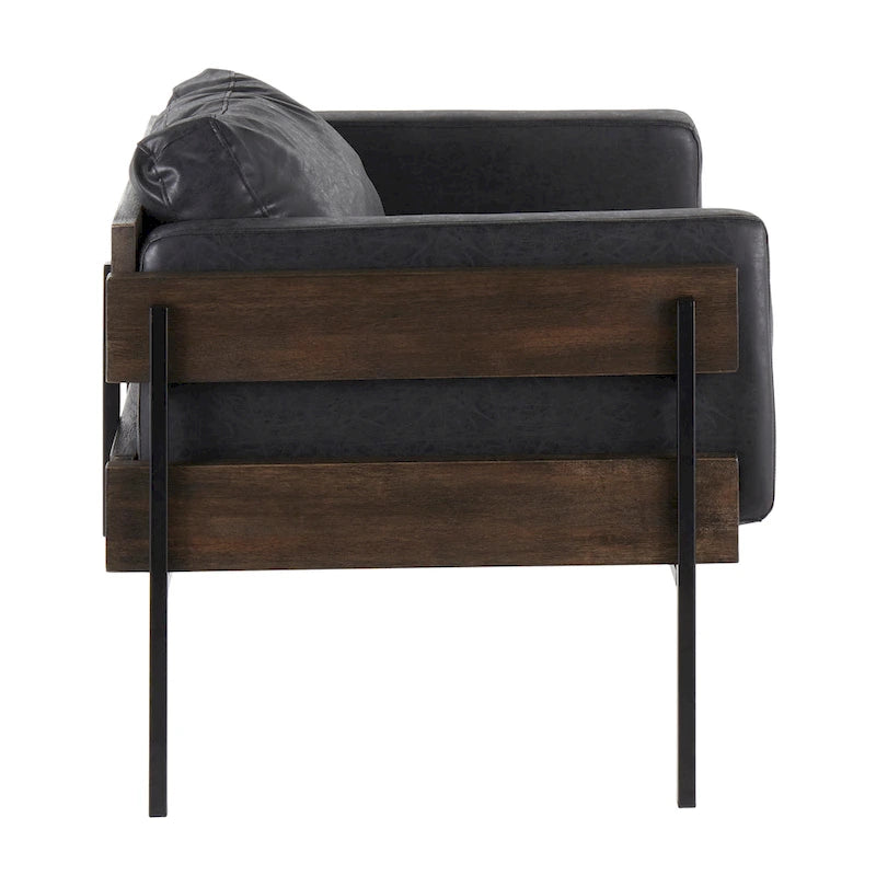 Fauteuil de style ferme, structure en bois et métal, fauteuil rembourré