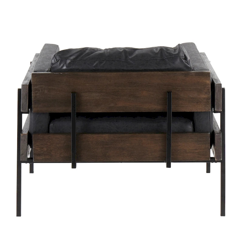 Fauteuil de style ferme, structure en bois et métal, fauteuil rembourré