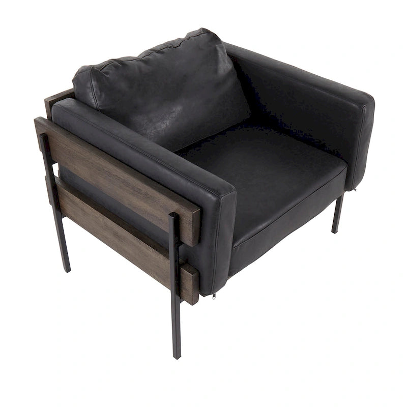 Fauteuil de style ferme, structure en bois et métal, fauteuil rembourré