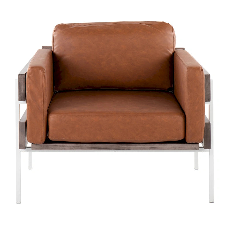 Fauteuil de style ferme, structure en bois et métal, fauteuil rembourré