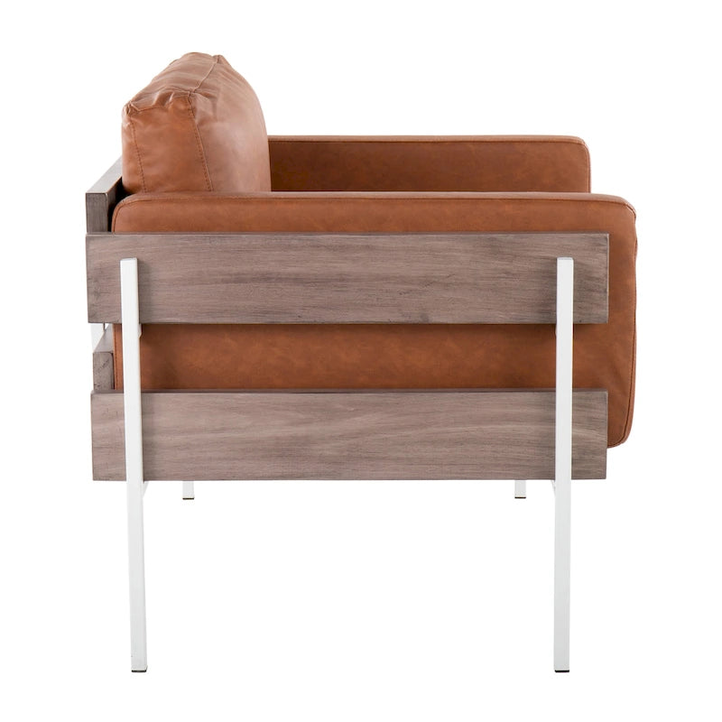 Fauteuil de style ferme, structure en bois et métal, fauteuil rembourré