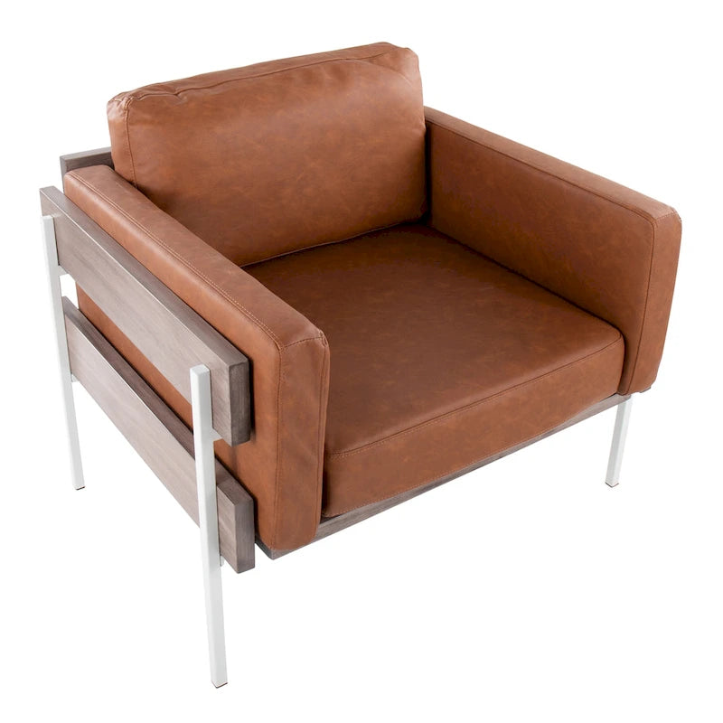 Fauteuil de style ferme, structure en bois et métal, fauteuil rembourré