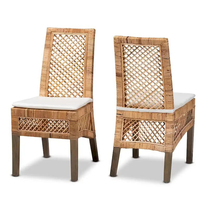 Chaise de salle à manger moderne bohème en rotin naturel marron, lot de 2