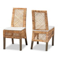 Chaise de salle à manger moderne bohème en rotin naturel marron, lot de 2