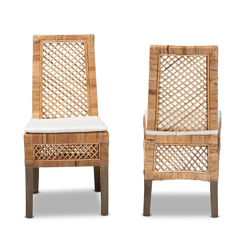 Chaise de salle à manger moderne bohème en rotin naturel marron, lot de 2