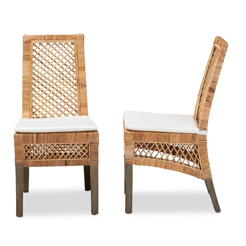 Chaise de salle à manger moderne bohème en rotin naturel marron, lot de 2