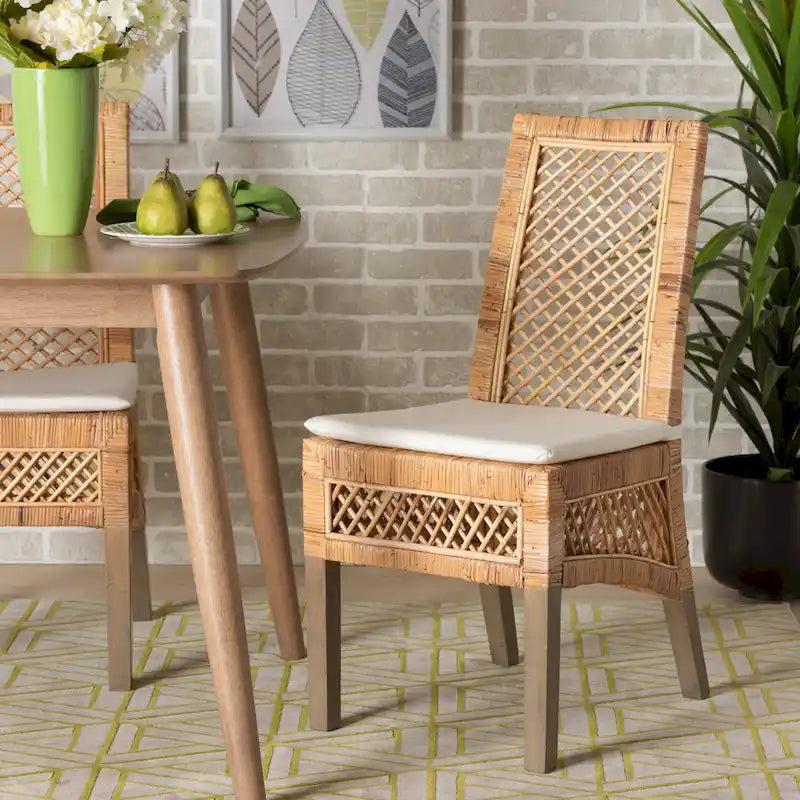 Chaise de salle à manger moderne bohème en rotin naturel marron, lot de 2