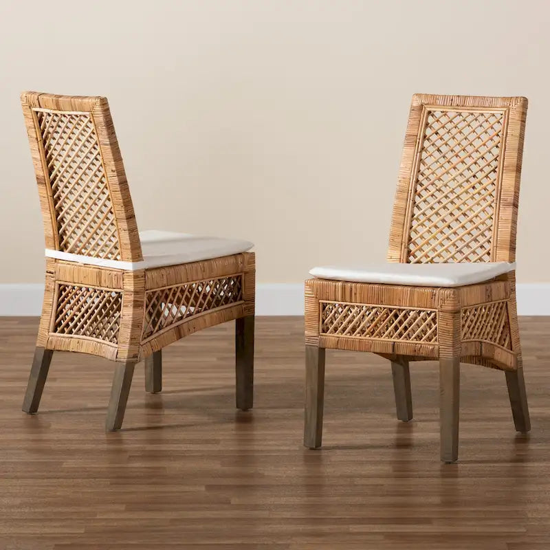 Chaise de salle à manger moderne bohème en rotin naturel marron, lot de 2
