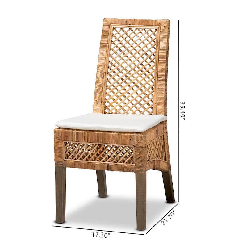 Chaise de salle à manger moderne bohème en rotin naturel marron, lot de 2