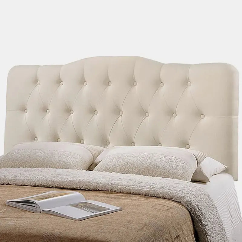 Kenmore Ivory Fabric Upholstered Tufted King Size Headboard