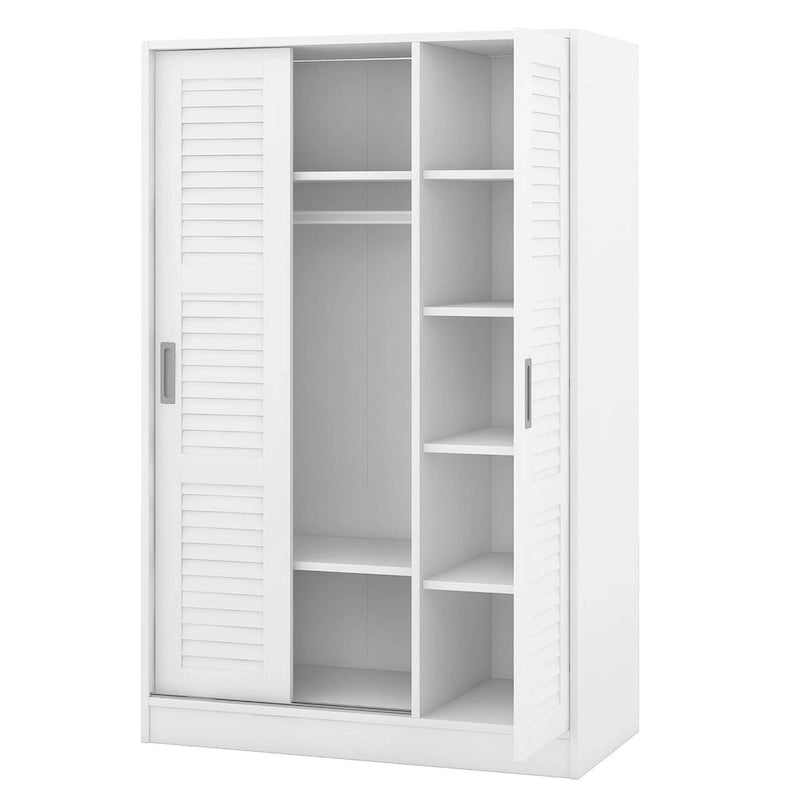 Armoire à rideaux 3 portes avec étagères