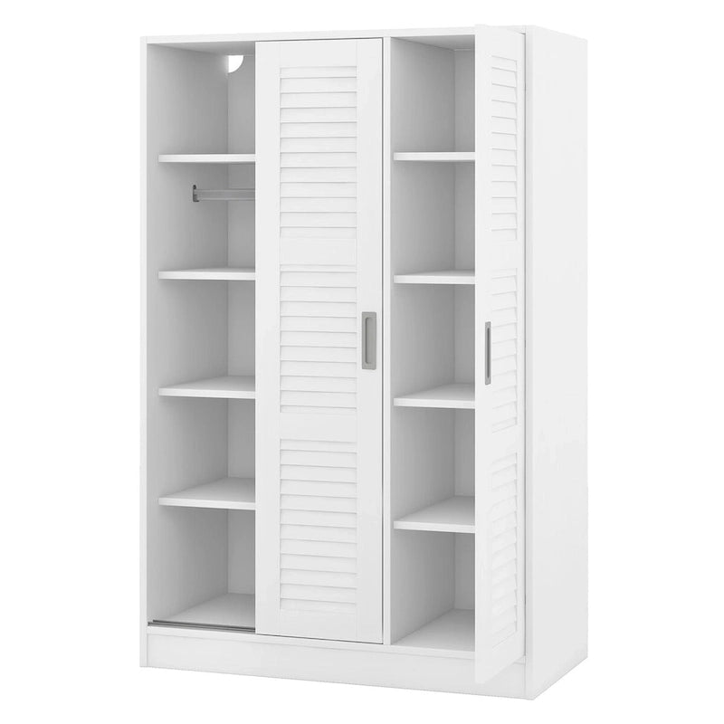 Armoire à rideaux 3 portes avec étagères