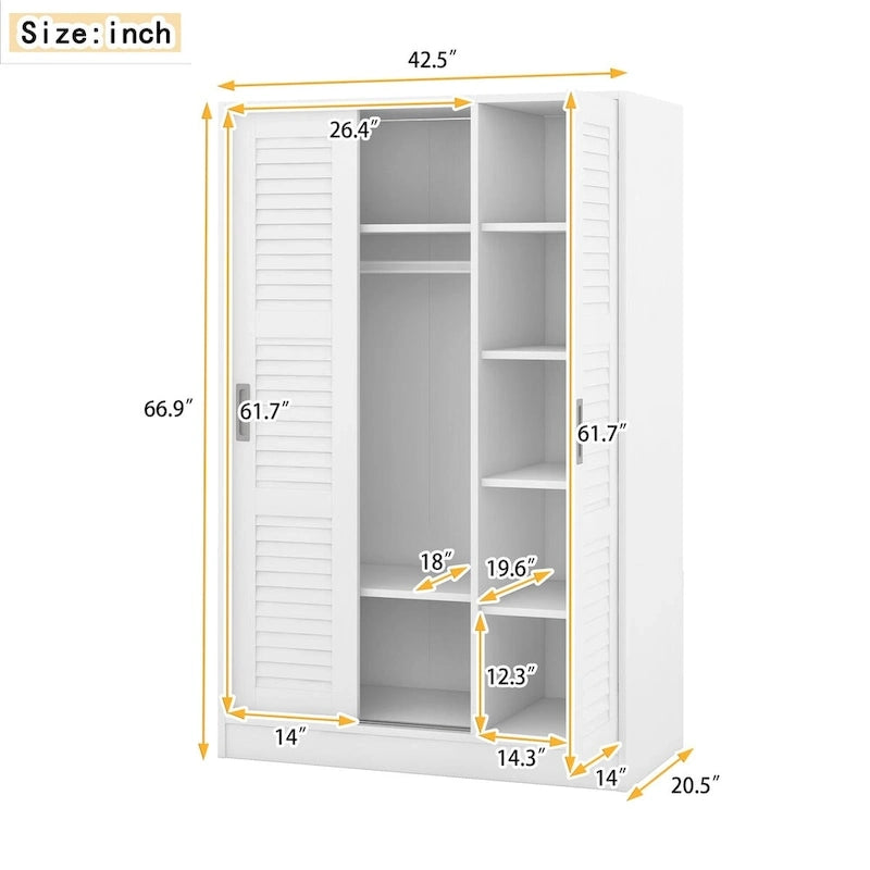Armoire à rideaux 3 portes avec étagères