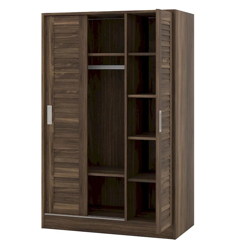 Armoire à rideaux 3 portes avec étagères