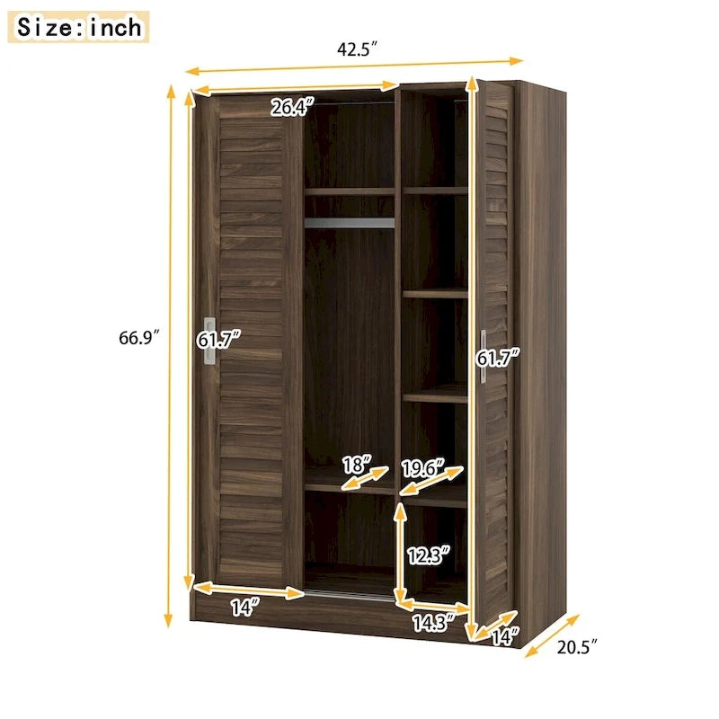 Armoire à rideaux 3 portes avec étagères