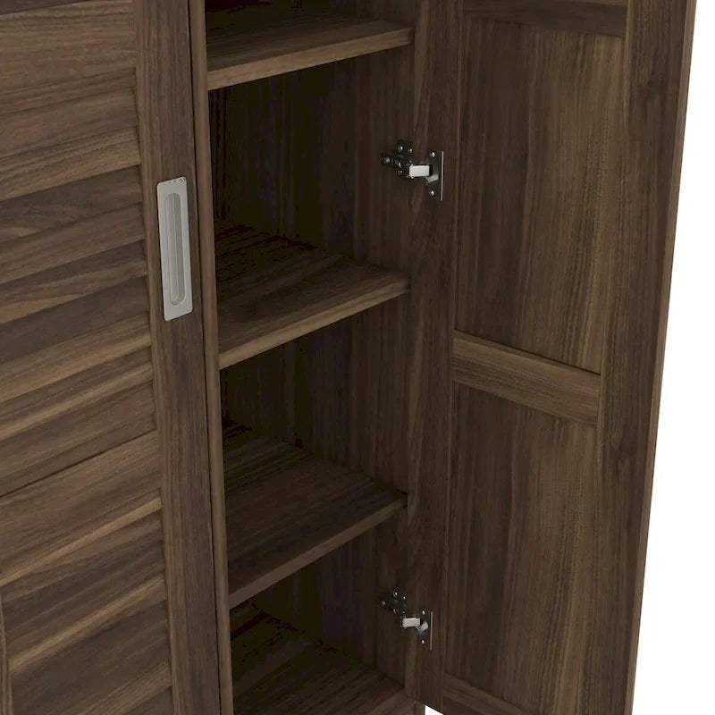 Armoire à rideaux 3 portes avec étagères