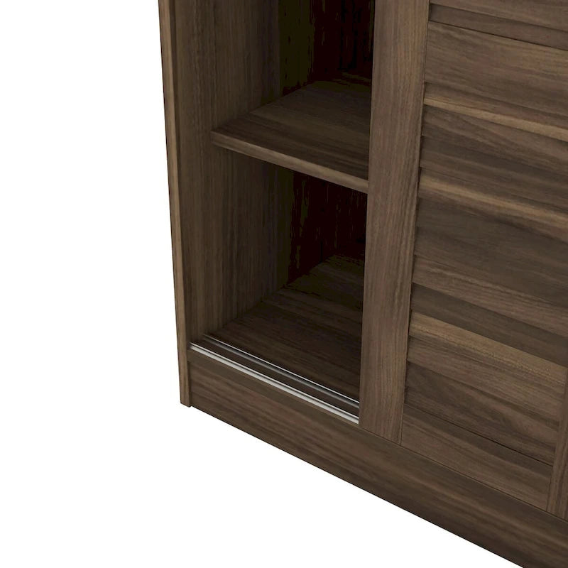 Armoire à rideaux 3 portes avec étagères