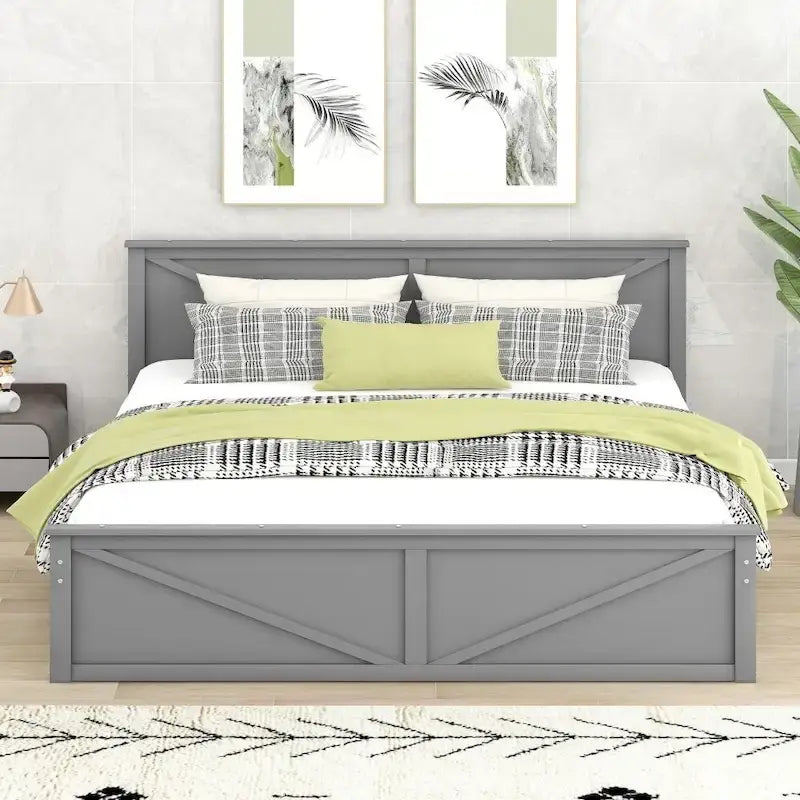 Cadre de lit plateforme King en bois avec quatre tiroirs de rangement et pieds de soutien