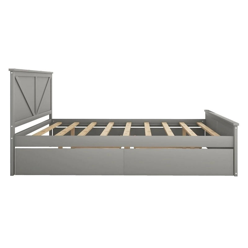 Cadre de lit plateforme King en bois avec quatre tiroirs de rangement et pieds de soutien