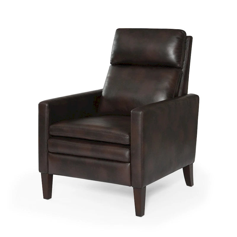 Fauteuil inclinable à pousser en similicuir, fauteuil de relaxation manuel élégant, structure robuste et repose-pieds extensible, siège de détente haut de gamme, meuble de salon indispensable