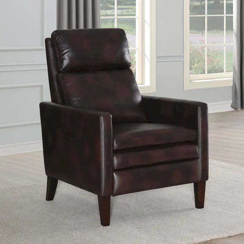 Fauteuil inclinable à pousser en similicuir, fauteuil de relaxation manuel élégant, structure robuste et repose-pieds extensible, siège de détente haut de gamme, meuble de salon indispensable
