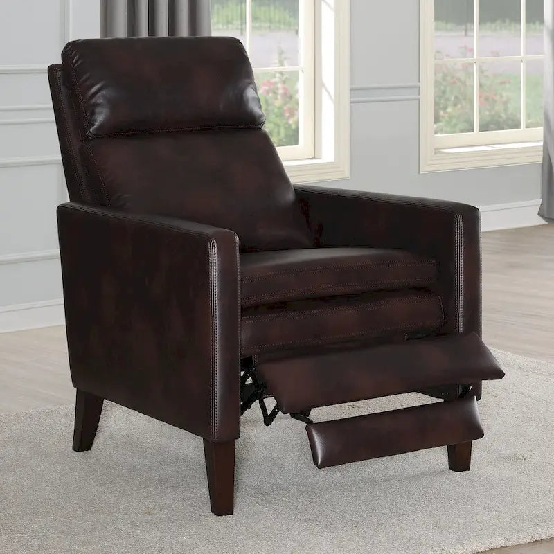 Fauteuil inclinable à pousser en similicuir, fauteuil de relaxation manuel élégant, structure robuste et repose-pieds extensible, siège de détente haut de gamme, meuble de salon indispensable