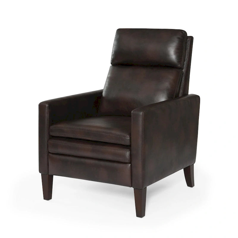 Fauteuil inclinable à pousser en similicuir, fauteuil de relaxation manuel élégant, structure robuste et repose-pieds extensible, siège de détente haut de gamme, meuble de salon indispensable