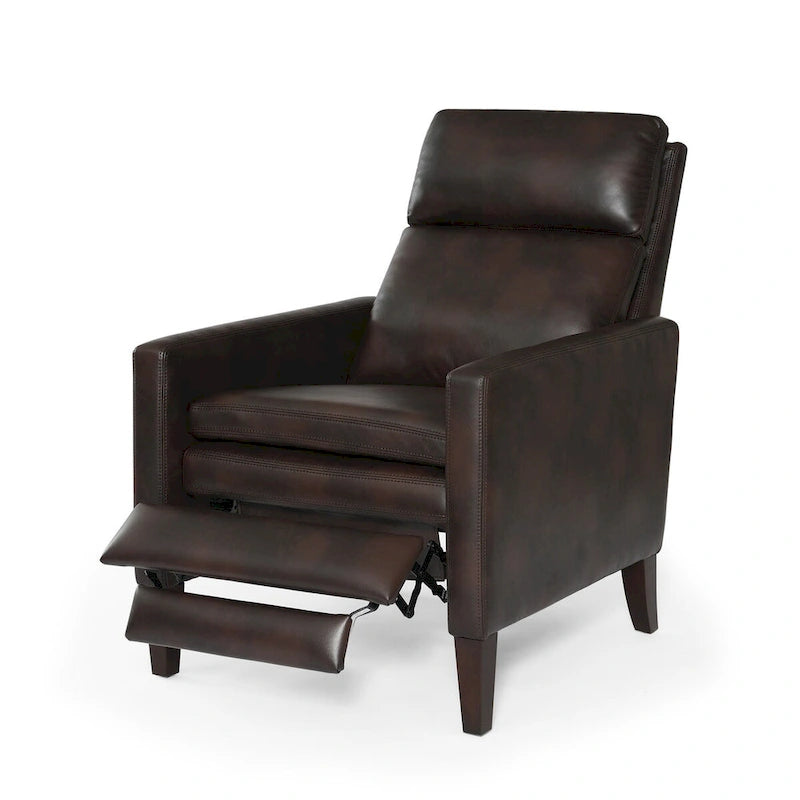 Fauteuil inclinable à pousser en similicuir, fauteuil de relaxation manuel élégant, structure robuste et repose-pieds extensible, siège de détente haut de gamme, meuble de salon indispensable