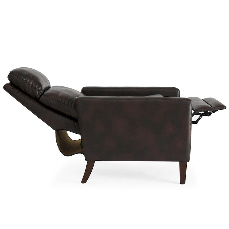 Fauteuil inclinable à pousser en similicuir, fauteuil de relaxation manuel élégant, structure robuste et repose-pieds extensible, siège de détente haut de gamme, meuble de salon indispensable