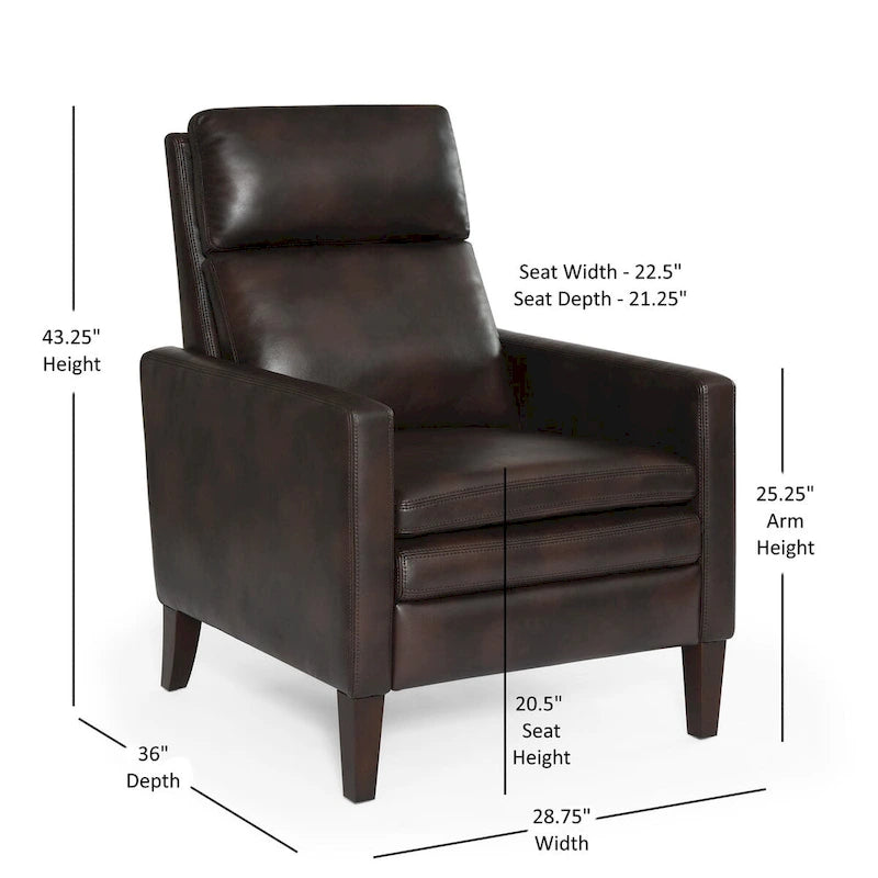 Fauteuil inclinable à pousser en similicuir, fauteuil de relaxation manuel élégant, structure robuste et repose-pieds extensible, siège de détente haut de gamme, meuble de salon indispensable