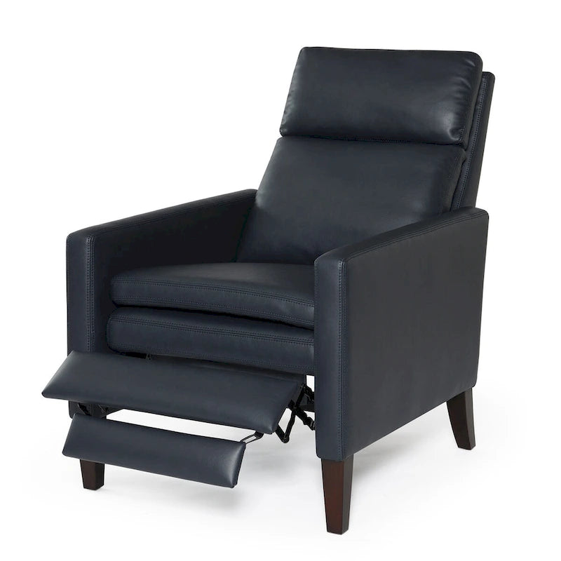 Fauteuil inclinable à pousser en similicuir, fauteuil de relaxation manuel élégant, structure robuste et repose-pieds extensible, siège de détente haut de gamme, meuble de salon indispensable