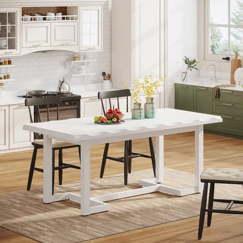 63-Inch Rectangular Dining Table with Solid Wood Leg and Thick Table Top for 4-6 People