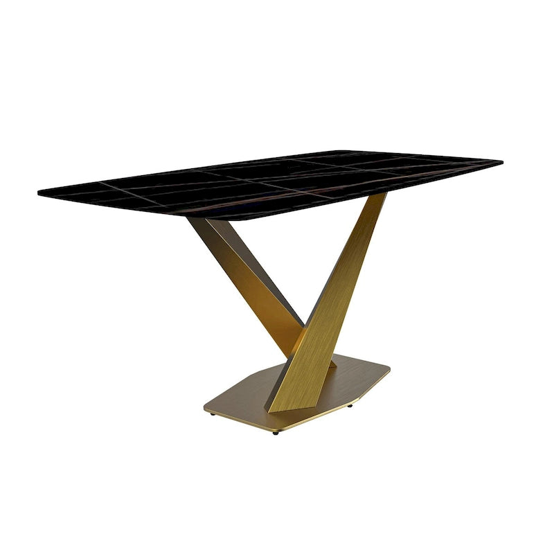 Table de salle à manger avec plateau rectangulaire et piétement en acier inoxydable