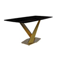 Table de salle à manger avec plateau rectangulaire et piétement en acier inoxydable