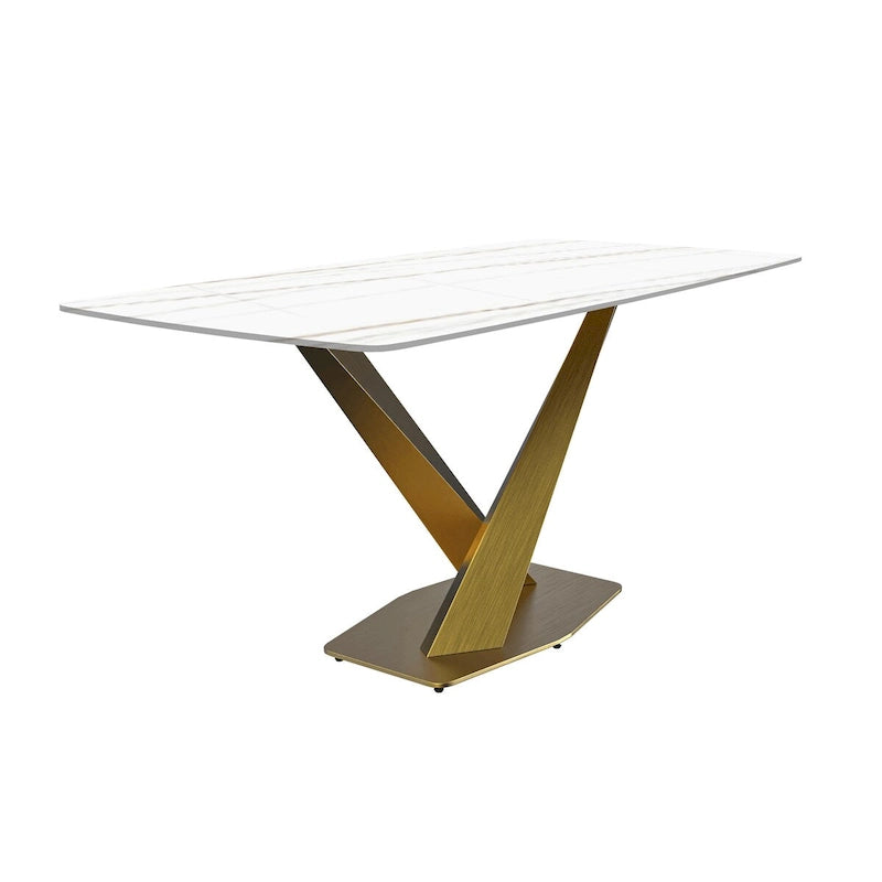 Table de salle à manger avec plateau rectangulaire et piétement en acier inoxydable