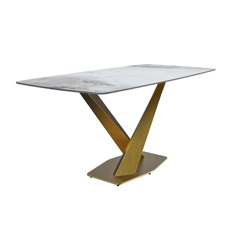 Table de salle à manger avec plateau rectangulaire et piétement en acier inoxydable