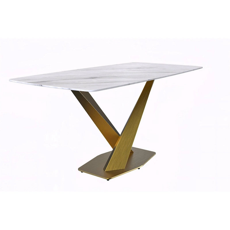 Table de salle à manger avec plateau rectangulaire et piétement en acier inoxydable