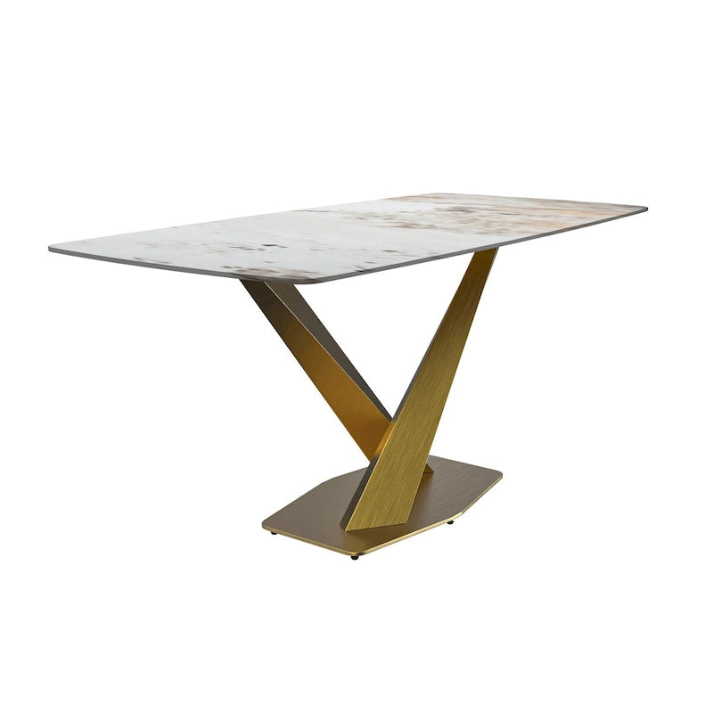 Table de salle à manger avec plateau rectangulaire et piétement en acier inoxydable