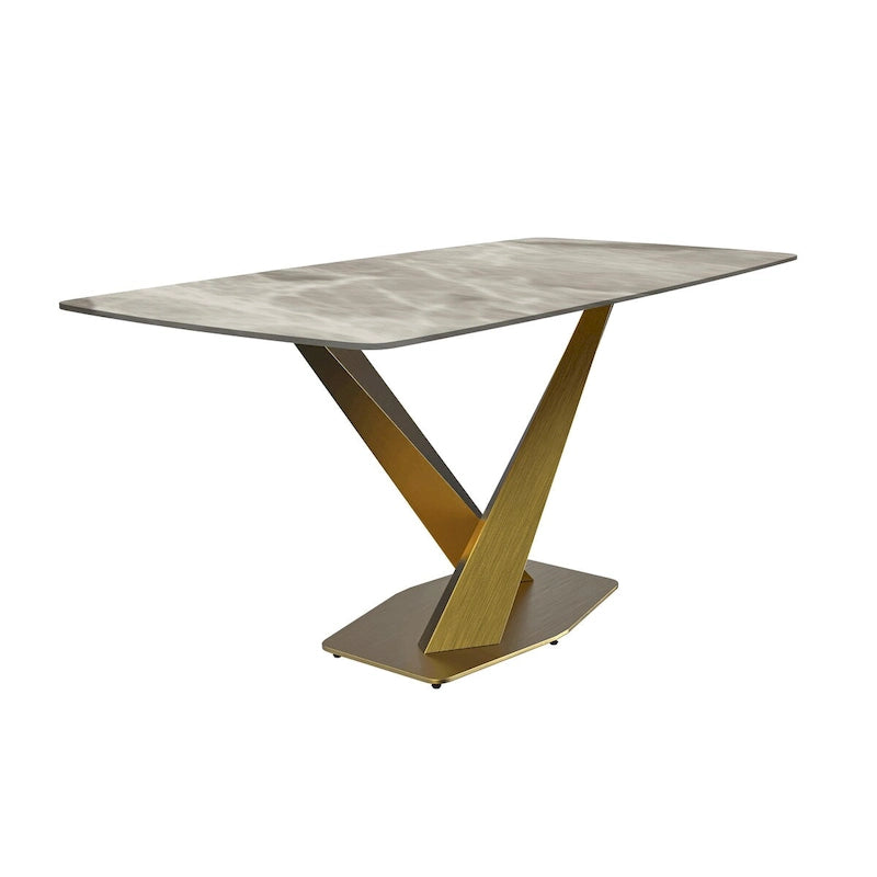 Table de salle à manger avec plateau rectangulaire et piétement en acier inoxydable