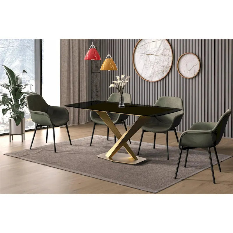 Voren Dining Table with Rectangular Top and Stainless Steel Base