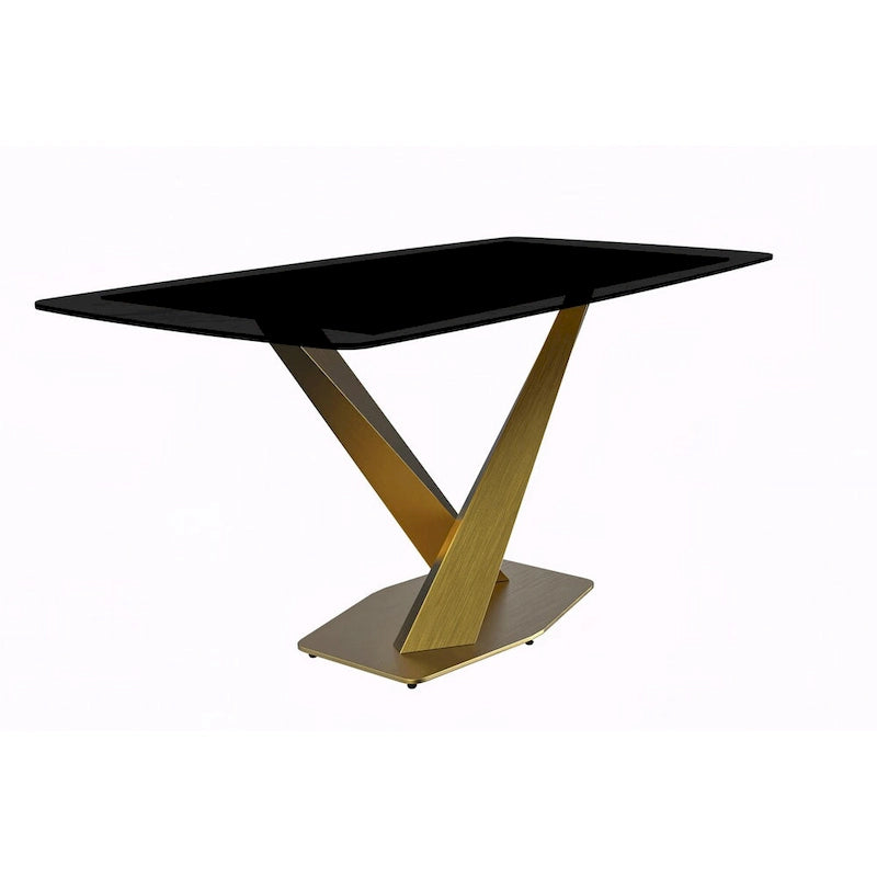 Table de salle à manger avec plateau rectangulaire et piétement en acier inoxydable