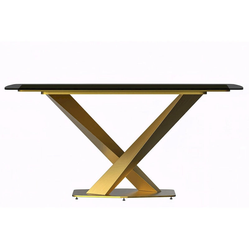Table de salle à manger avec plateau rectangulaire et piétement en acier inoxydable
