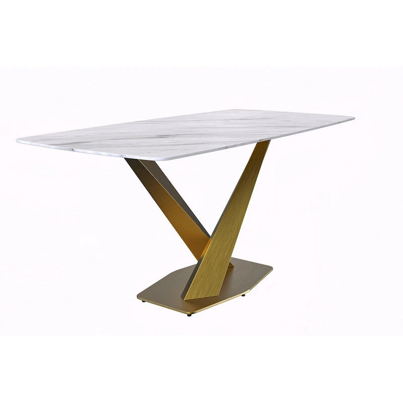 Table de salle à manger avec plateau rectangulaire et piétement en acier inoxydable