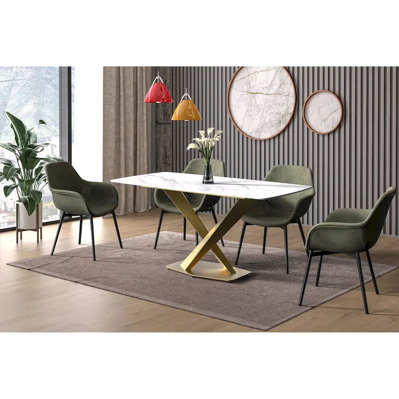 Table de salle à manger avec plateau rectangulaire et piétement en acier inoxydable